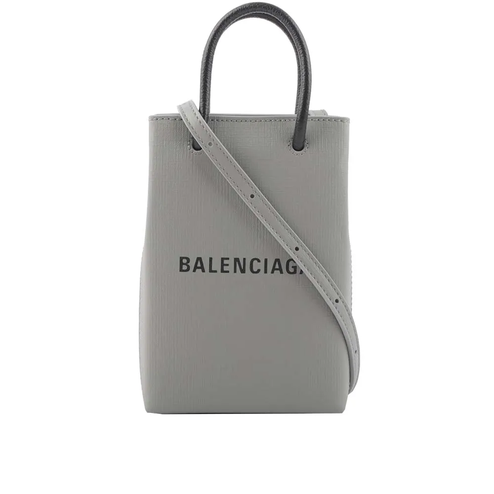 【Balenciaga 巴黎世家】Logo購物手機袋(灰色)