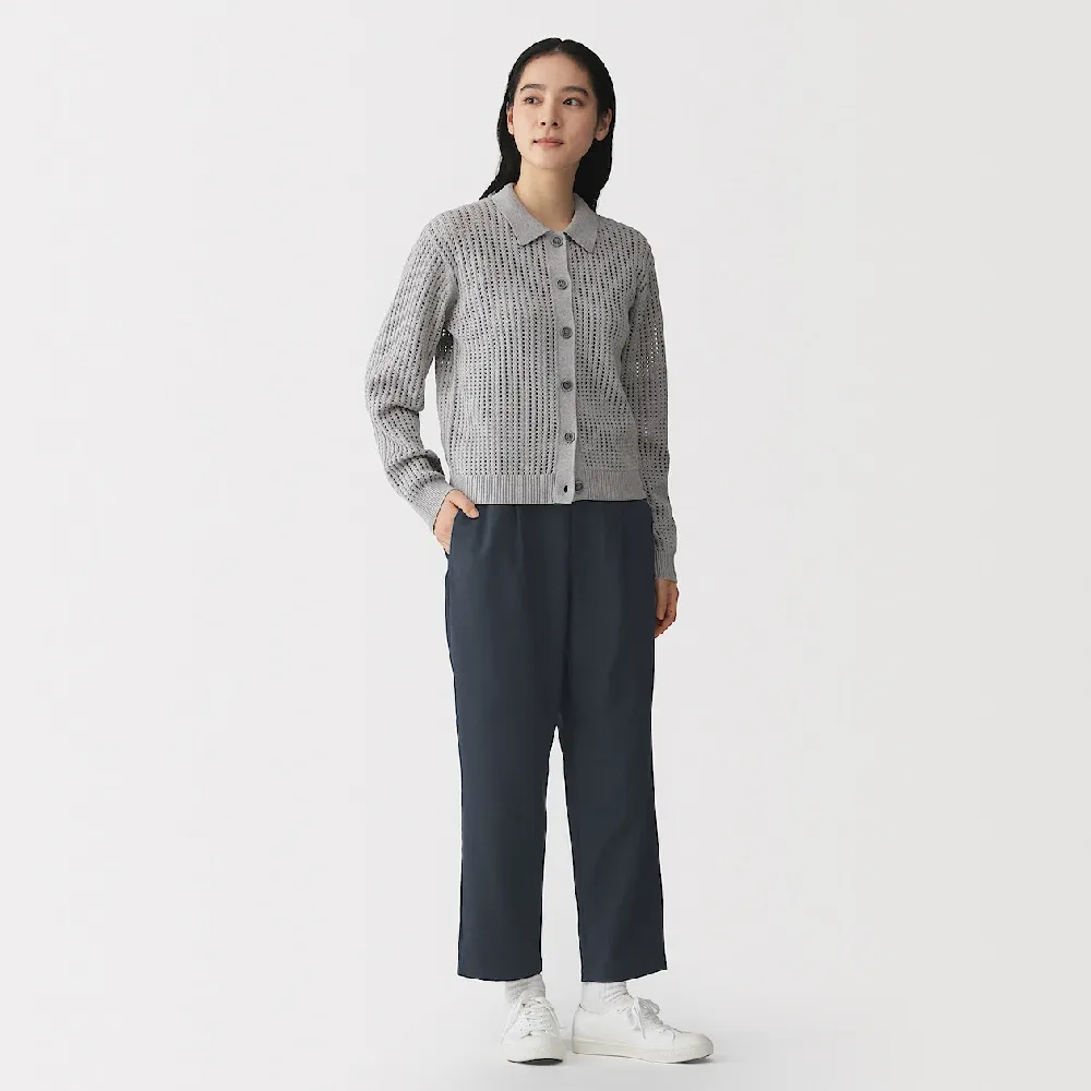 【MUJI 無印良品】女撥水加工彈性打褶錐形褲(灰色/黑色/暗藍)