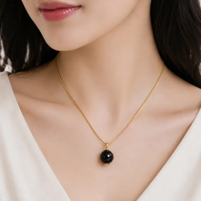 【BRILLMOND】極黑天然黑珊瑚圓珠包14K金墜(12MM)