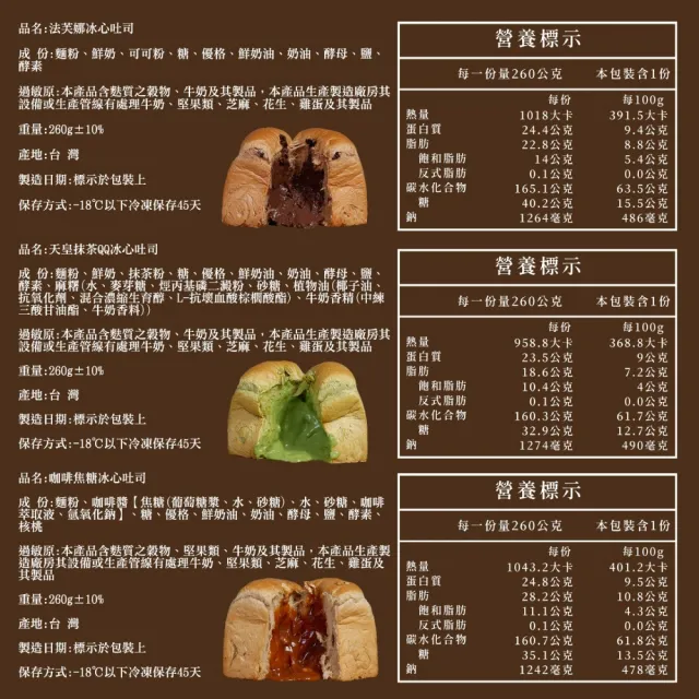 【BAKER 胖大師】爆爆冰心吐司*6入 芙娜巧克力/天皇抹茶QQ/咖啡焦糖(口味任選) 烘焙西點爆漿麵包餐包
