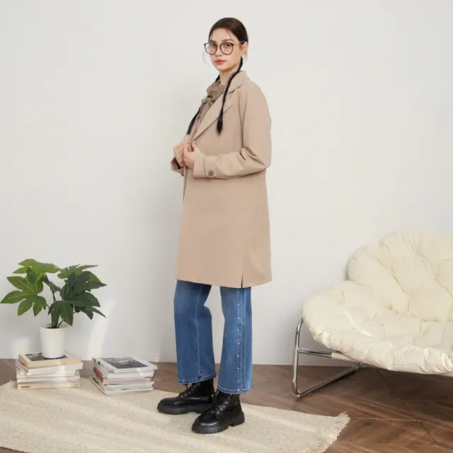 【MASTINA】側開衩單釦毛料長外套 卡 (魅力商品)