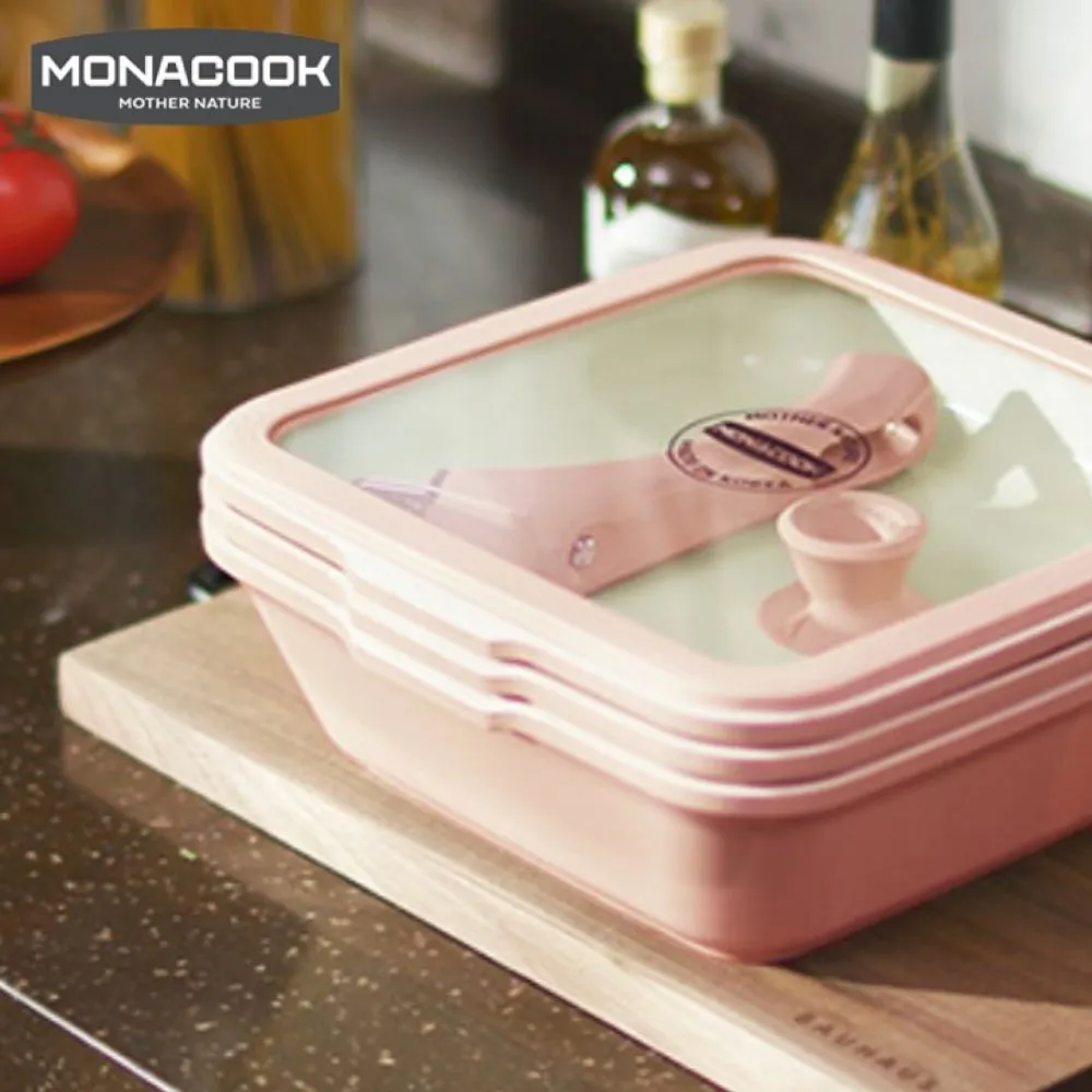 【Korea King】Monacook卡卡方鍋-26cm三鍋組(韓國製無PFAS IH爐電磁爐適用 可洗碗機清洗 贈專用提袋)