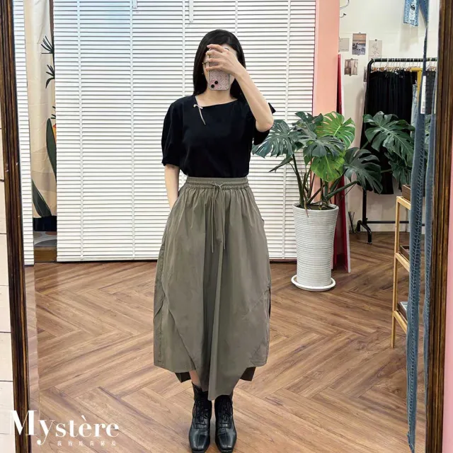 【my stere 我的時尚秘境】立體公主袖別針斜領上衣 兩色可選 澎澎袖上衣 斜肩上衣 造型上衣