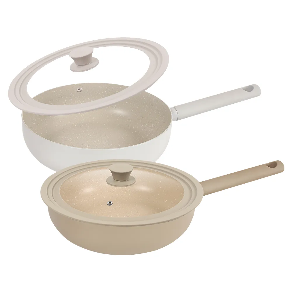 【LMG】ALBEE聯名｜奶茶不沾炒鍋附蓋28cm-IH爐可用鍋(不沾鍋 適用各種爐具)