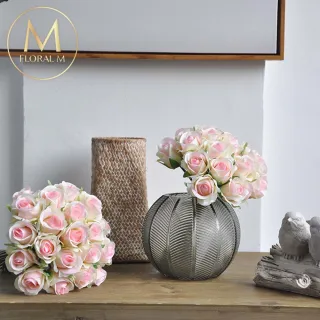 【Floral M】法式西麗雅玫瑰甜心粉仿真花花材10入組(人造花/仿真花/假花/花藝DIY/裝飾花材)