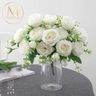【Floral M】花中之王牡丹花優雅白仿真花花材1入組(人造花/仿真花/假花/花藝DIY/裝飾花材)