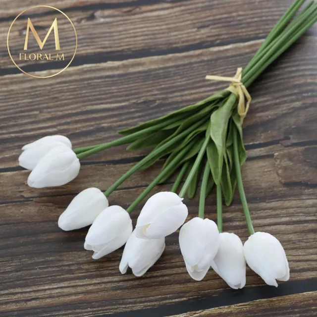 【Floral M】荷蘭蜜桃鬱金香純淨白仿真花花材5入組(人造花/仿真花/假花/花藝DIY/裝飾花材)