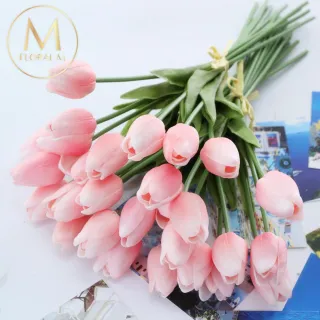 【Floral M】荷蘭蜜桃鬱金香櫻花粉仿真花花材（5入組）(人造花/仿真花/假花/花藝DIY/裝飾花材)
