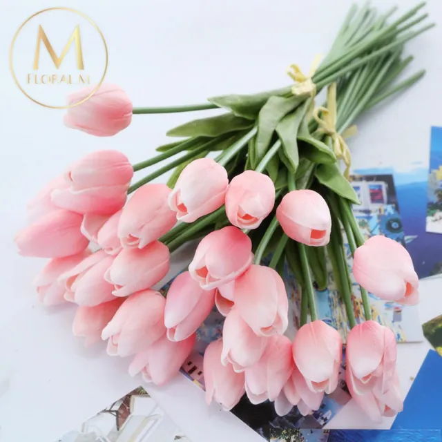 【Floral M】荷蘭蜜桃鬱金香櫻花粉仿真花花材（5入組）(人造花/仿真花/假花/花藝DIY/裝飾花材)