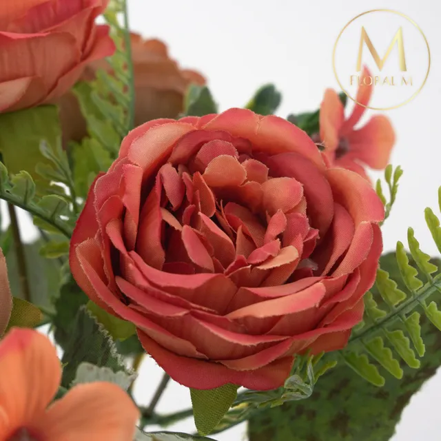 【Floral M】英倫復古玫瑰花束焦糖橙仿真花花材1入組(人造花/仿真花/假花/花藝DIY/裝飾花材)