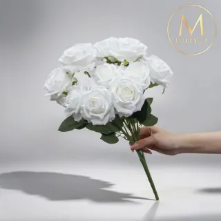 【Floral M】英式卡爾玫瑰經典白仿真花花材1入組(人造花/仿真花/假花/花藝DIY/裝飾花材)