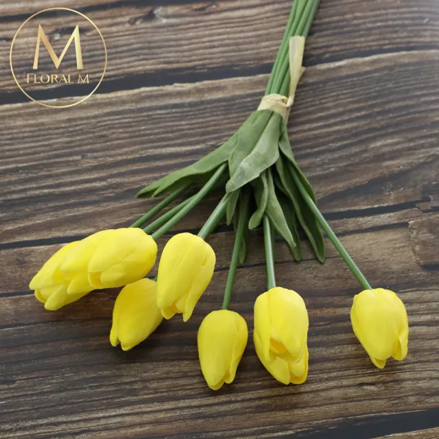 【Floral M】荷蘭蜜桃鬱金香檸檬黃仿真花花材5入組(人造花/仿真花/假花/花藝DIY/裝飾花材)