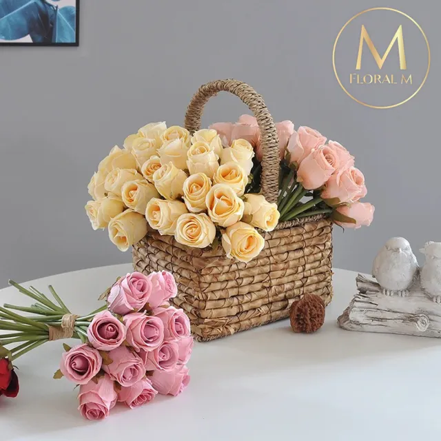 【Floral M】法式西麗雅玫瑰公主粉仿真花花材10入組(人造花/仿真花/假花/花藝DIY/裝飾花材)