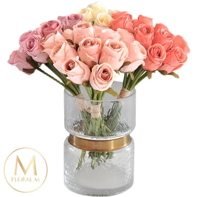【Floral M】法式西麗雅玫瑰優雅粉仿真花花材10入組(人造花/仿真花/假花/花藝DIY/裝飾花材)