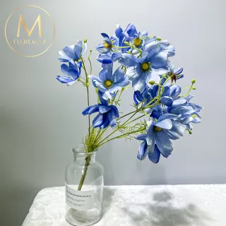 【Floral M】初戀少女藍色波斯菊仿真花花材3入組(人造花/仿真花/假花/花藝DIY/裝飾花材)