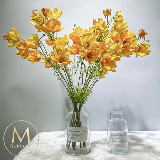 【Floral M】初戀少女黃色波斯菊仿真花花材3入組(人造花/仿真花/假花/花藝DIY/裝飾花材)