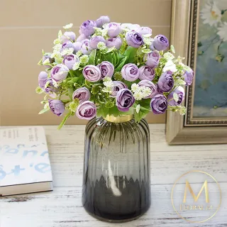 【Floral M】法式花園紫色圓葉小玫瑰花束仿真花花材1入組(人造花/仿真花/假花/花藝DIY/裝飾花材)