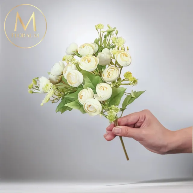 【Floral M】法式花園白色圓葉小玫瑰花束仿真花花材1入組(人造花/仿真花/假花/花藝DIY/裝飾花材)