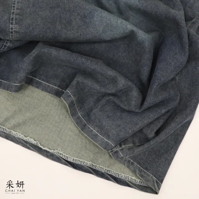 【CHAI YAN 采妍】貝殼鈕釦蕾絲袖牛仔洋裝(春夏女裝/中大尺碼/專櫃/寬鬆/透氣)