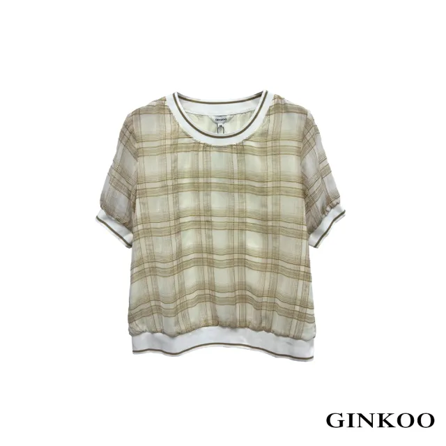 【GINKOO 俊克】圓領格羅紋短上衣