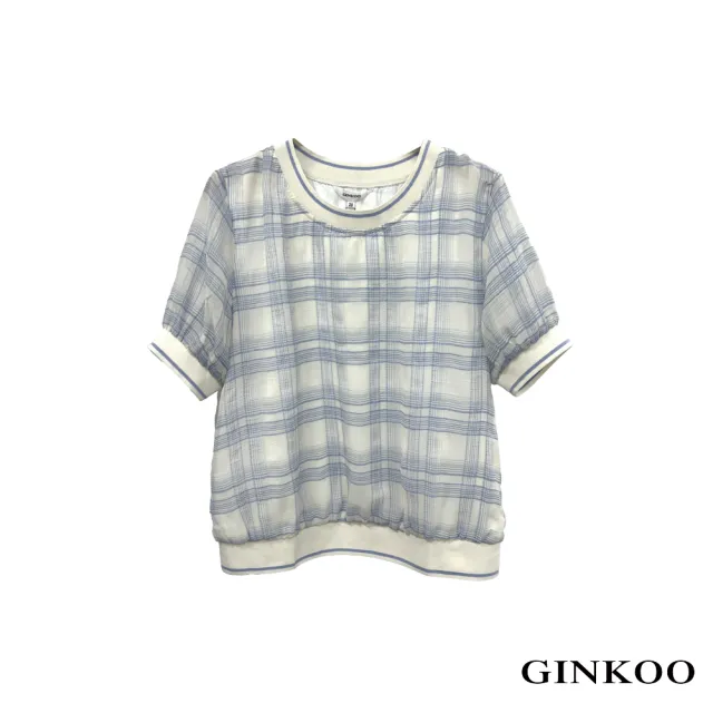 【GINKOO 俊克】圓領格羅紋短上衣