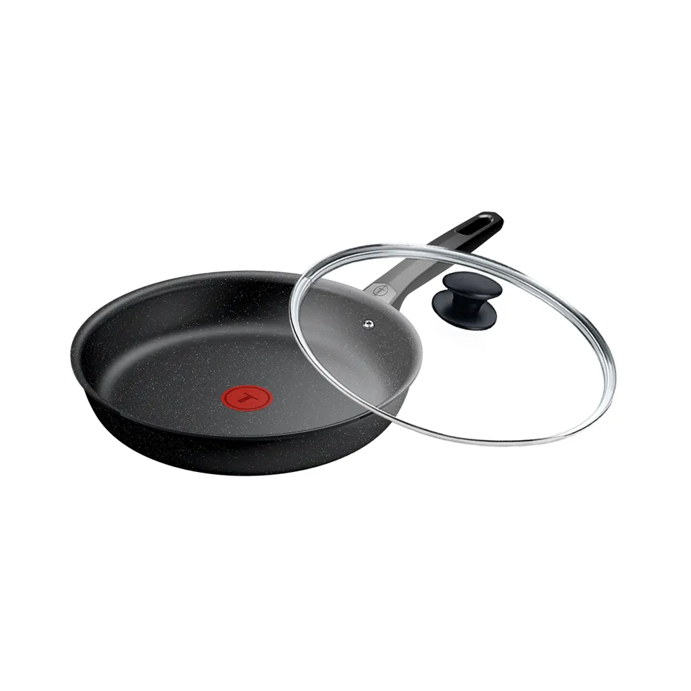 【Tefal 特福】法國製 精焠系列28cm不沾鍋平底鍋+玻璃蓋(不挑爐具、IH爐可用鍋)