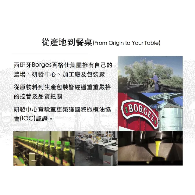 【BORGES 百格仕】特級初榨橄欖油(原味橄欖油) Extra Virgin 1000ml/瓶(可生飲/酸價0.3%)