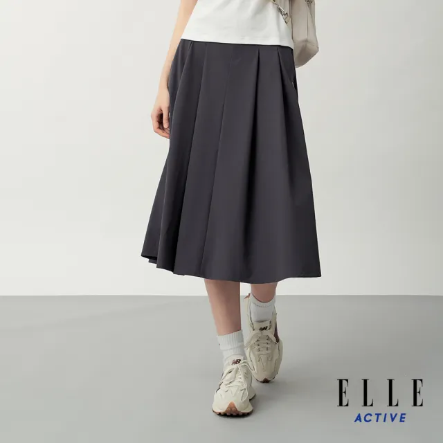 【ELLE ACTIVE】女款 傘襬剪裁打褶中長裙-深灰色(EA26S1W2201-98)