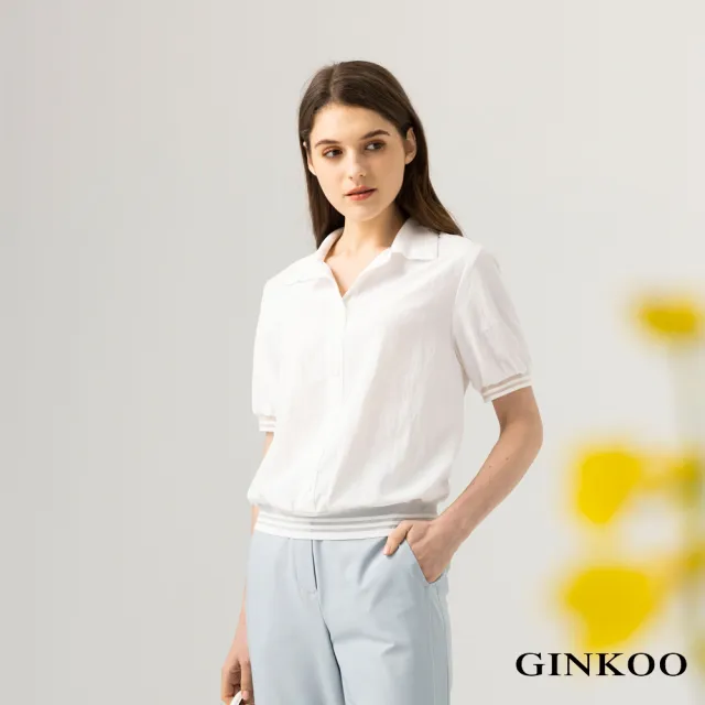 【GINKOO 俊克】透明紗羅紋邊條上衣