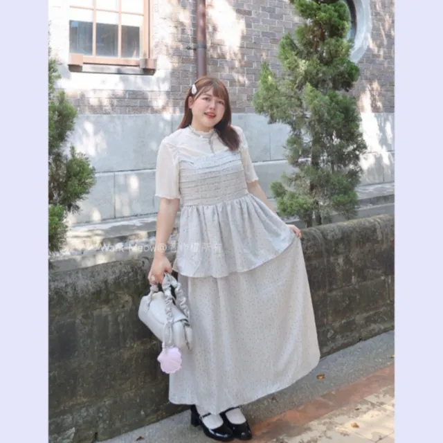【Want-Meow】70公斤可穿/日系點點細肩帶洋裝顯瘦蛋糕裙長洋裝長裙(大碼/大尺碼/加大碼/洋裝)