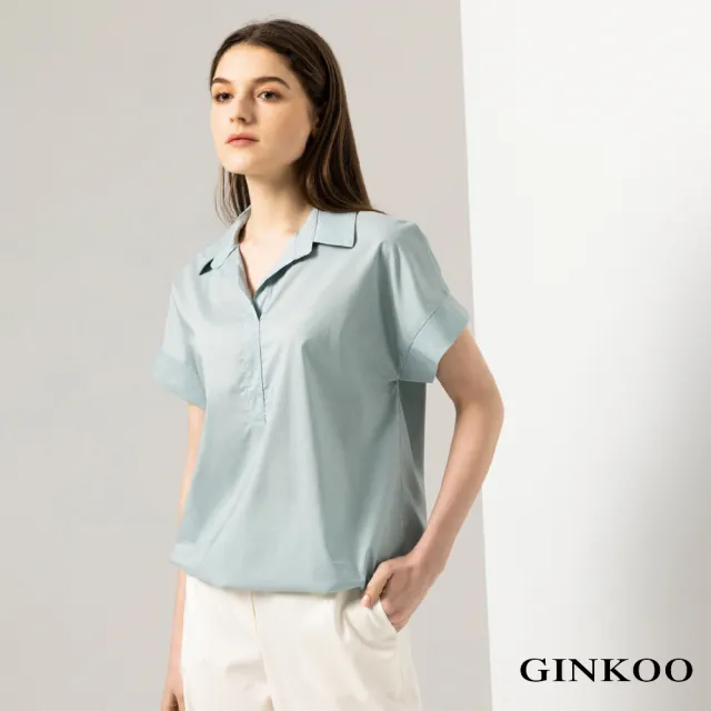 【GINKOO 俊克】襯衫領半門襟短袖上衣
