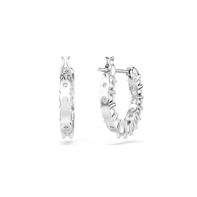 【SWAROVSKI 施華洛世奇】官方直營 Matrix Vittore 大圈耳環 圓形切割 白色 鍍白金色 | 5562126