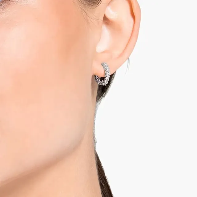 【SWAROVSKI 施華洛世奇】官方直營 Matrix Vittore 大圈耳環 圓形切割 白色 鍍白金色 | 5562126