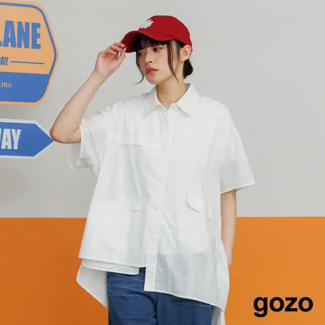 【gozo】曖昧格紋不對稱下擺造型襯衫(白色/黑色)