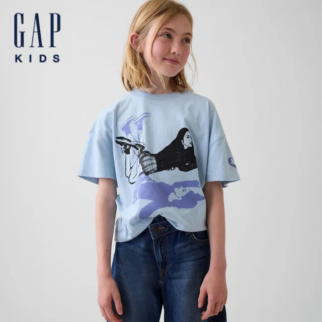 【GAP】兒童Gap × Olivia Rodrigo寬鬆長版圖案T恤-帆船藍(898823)