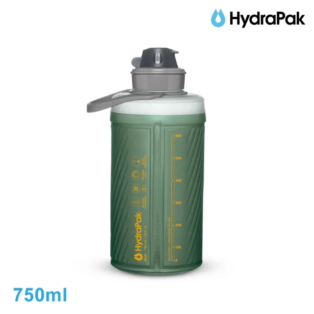 【HydraPak】Flux軟式水瓶GF427｜海松綠 750ml (附提把 摺疊收納)