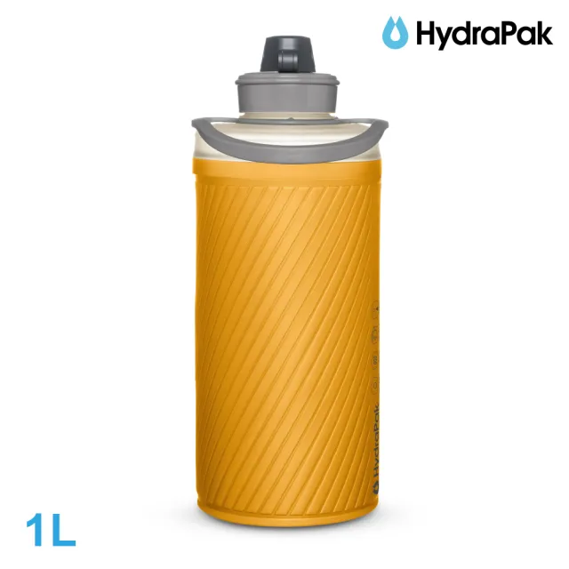 【HydraPak】Flux軟式水瓶GF420｜鬱金黃 1L (附提把 摺疊收納)