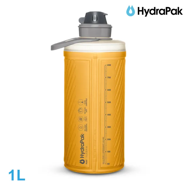【HydraPak】Flux軟式水瓶GF420｜鬱金黃 1L (附提把 摺疊收納)