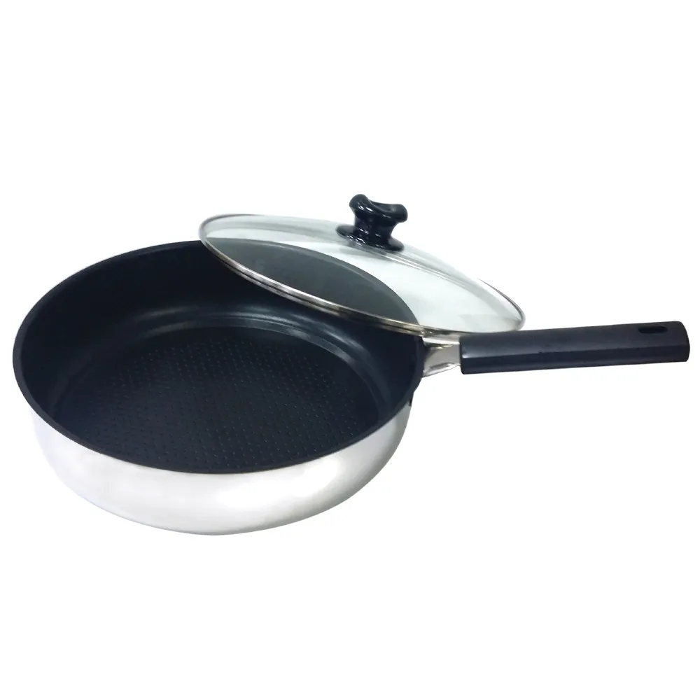 【USEFUL】30cm 台灣黑瓷 304不鏽鋼 深型平底 不沾鍋 送原木勺