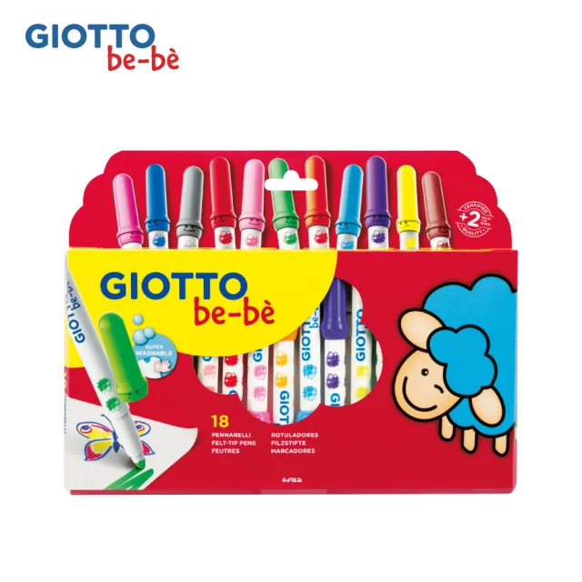 【GIOTTO】可洗式寶寶彩色筆18色｜不縮頭彩色筆 繪畫筆 水洗彩色筆 幼兒彩色筆 兒童彩色筆