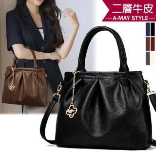 【Amay Style 艾美時尚】夏新品 女真皮包 斜背包 時尚吊飾抓皺感牛皮手提肩背托特包(6色.預購)