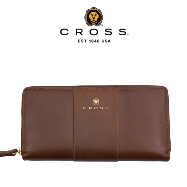【CROSS】賈姬限定款 頂級小牛皮拉鍊長夾(琥珀色 送禮盒提袋)