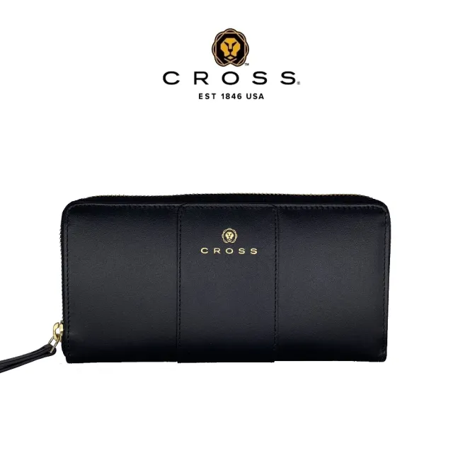 【CROSS】台灣總經銷 限量1折 頂級小牛皮拉鍊長夾 賈姬系列 全新專櫃展示品(黑色 送禮盒提袋)