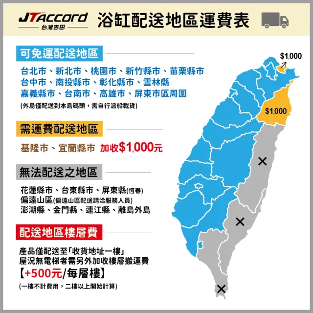 【JTAccord 台灣吉田】1649-DZ 單邊加厚款無接縫壓克力獨立浴缸(138cm)