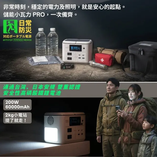 【MIRENEX】防災電力組｜200W儲能小瓦力PRO+30W高機動太陽能板+小瓦力專屬收納袋 再贈五合一求生手環