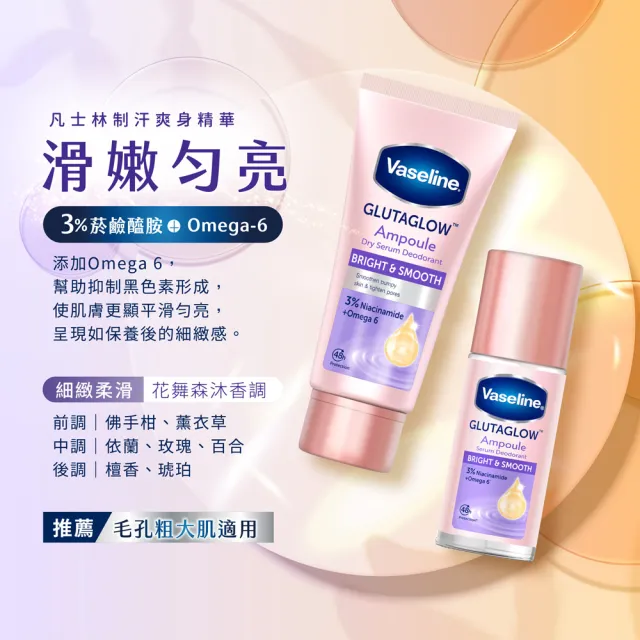 【Vaseline 凡士林】官方直營 制汗止汗爽身精華凝乳45ml(極致煥亮/乾爽透亮/滑嫩勻亮/勻嫩彈亮)