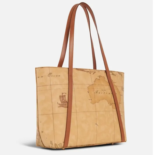 【Alviero Martini】義大利地圖包 雙把長帶肩背包36cm(地圖黃)