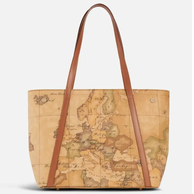 【Alviero Martini】義大利地圖包 雙把長帶肩背包36cm(地圖黃)