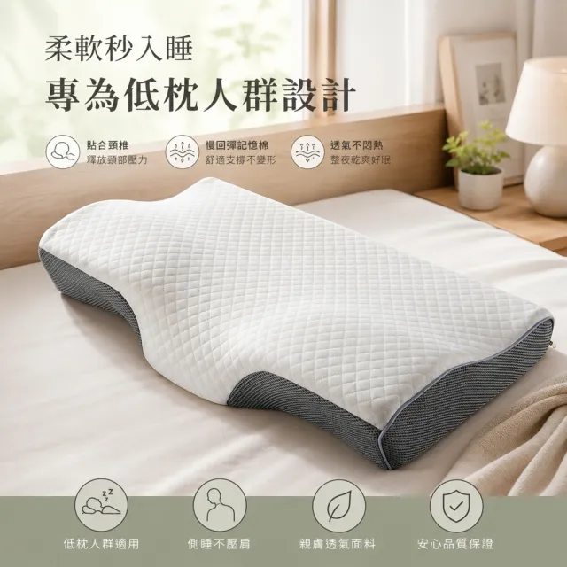 【HONDONI】人體工學4D蝶型止鼾護頸低眠枕頭(沉靜灰Z1-EY)品牌8周年慶