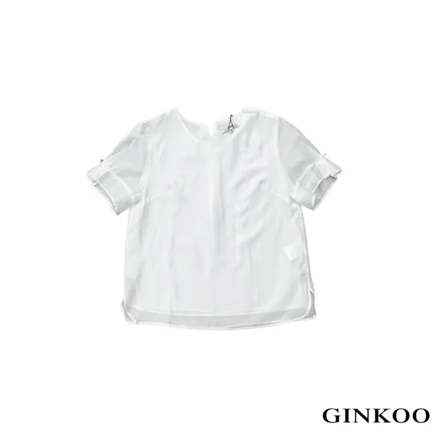 【GINKOO 俊克】後領蝴蝶結袖口荷葉天絲上衣